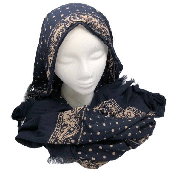 Navy and Beige Paisley Large Shawl Scarf - Picture 1 of 6